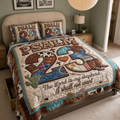The Lord Is My Shepherd Western 3-Piece Quilted Bedding Set SN0PT100