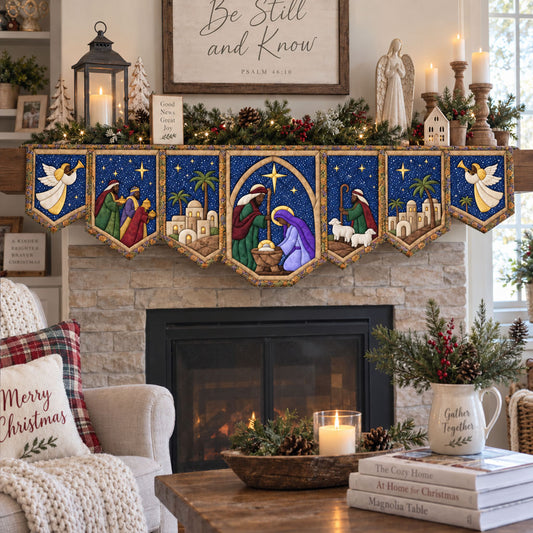The Manger Scene V2 Quilted Mantel Scarf SN0PT1080