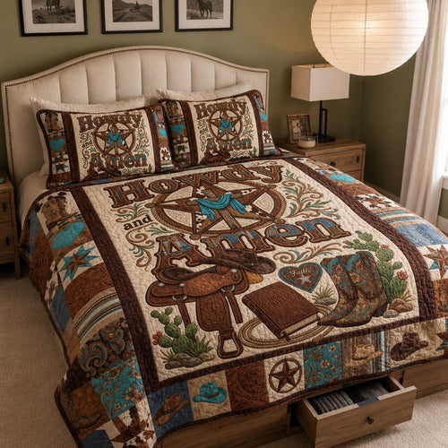 The Vintage Cowboy Star 3-Piece Quilted Bedding Set SN0PT101