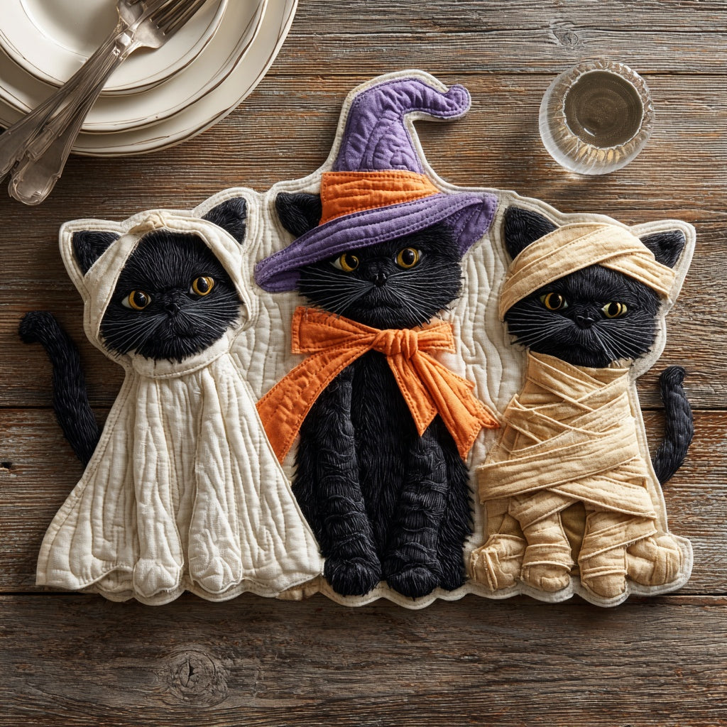Three Halloween Cats Custom Shape Quilted Placemat NCU0LV051