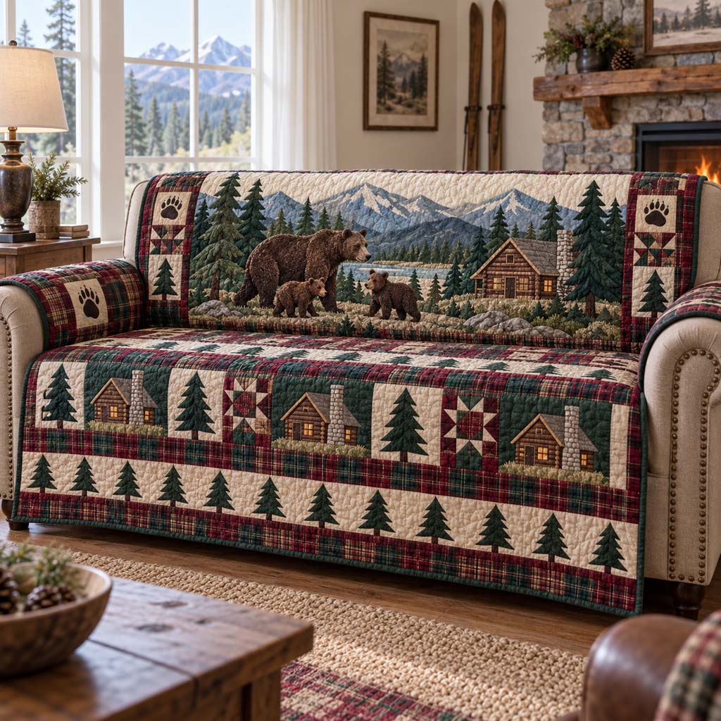 Timber Bear Quilted Sofa Cover SN0HH0884