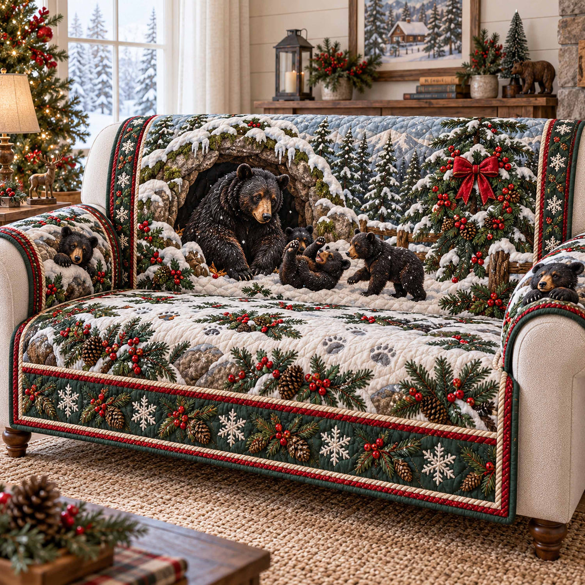 Timber Bear Quilted Sofa Cover SN0TD1230