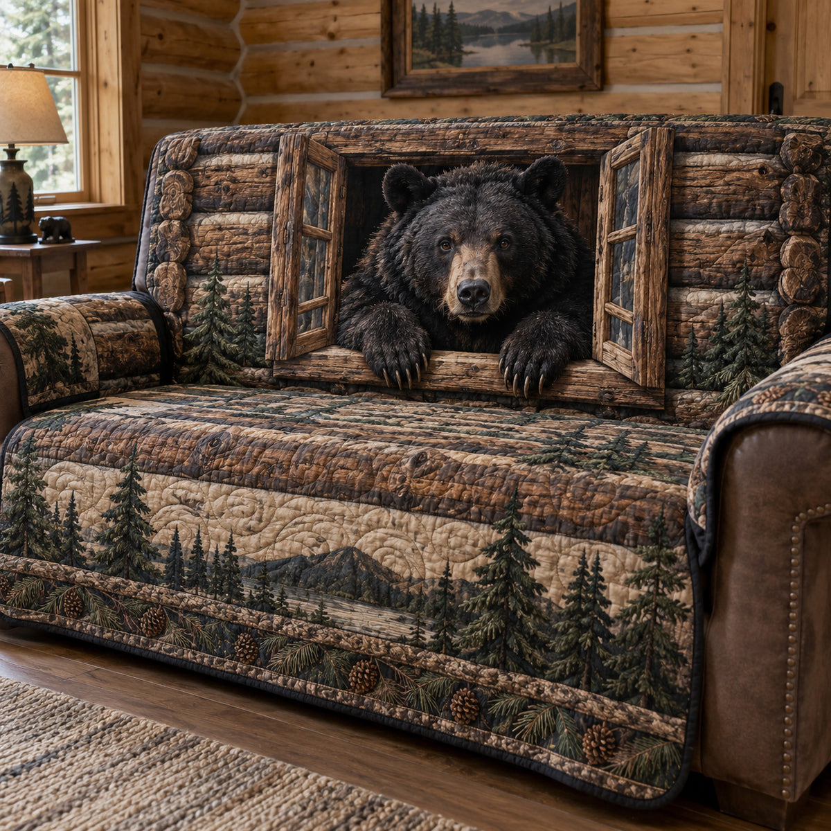Timber Bear Quilted Sofa Cover SN0TV709