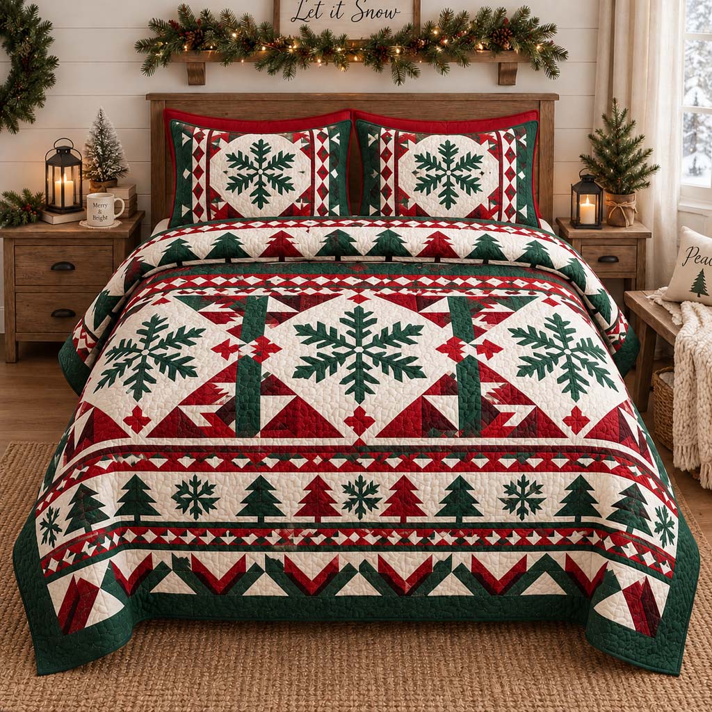 Timber Snowflake 3-Piece Quilted Bedding Set SN0HH0616