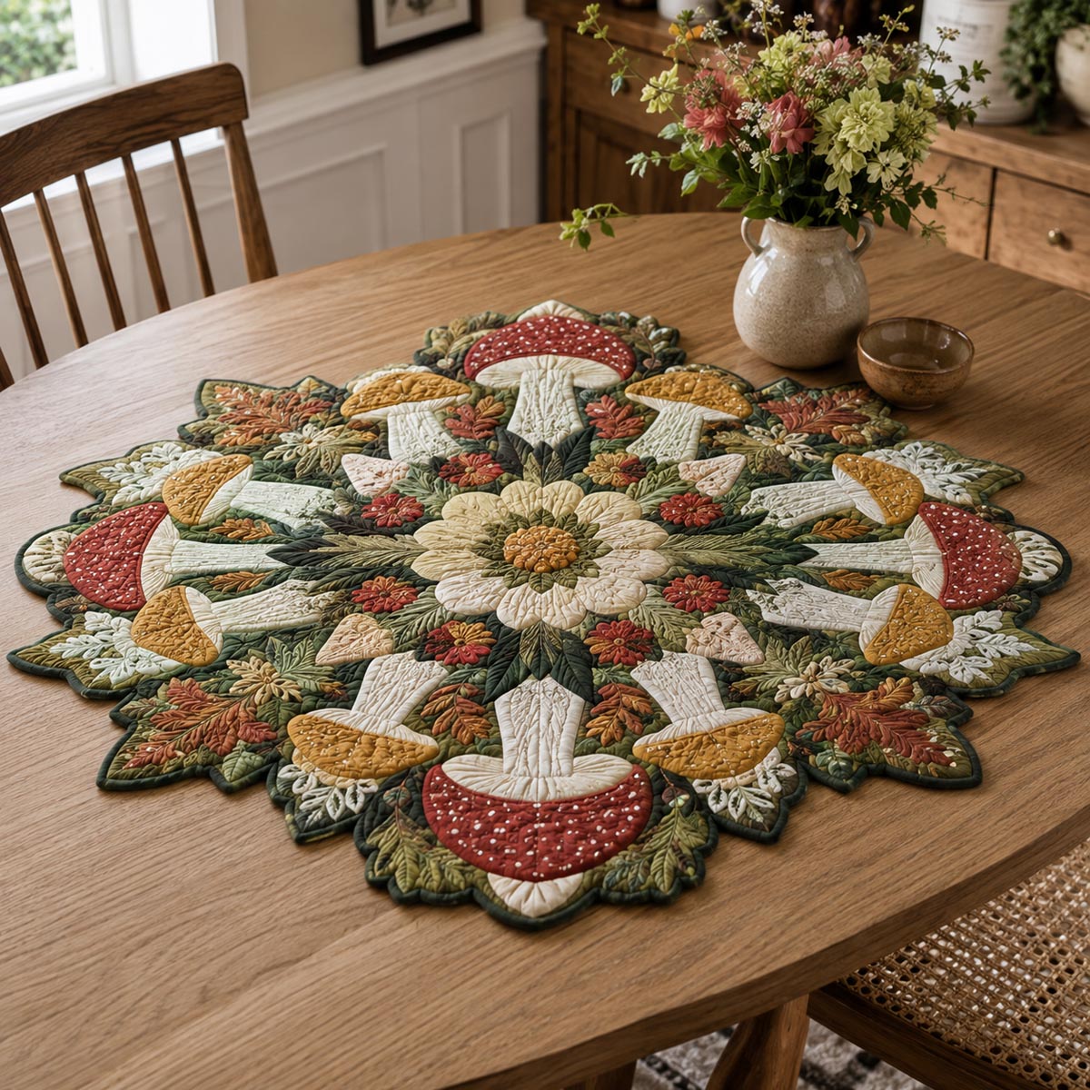 Toadstool Sunburst Custom Shape Quilted Table Topper SN0DV203