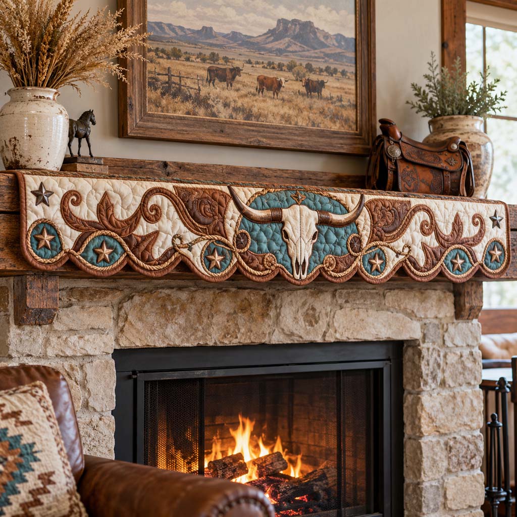 Tooled Leather Longhorn Mantel Scarf SN0HH1028