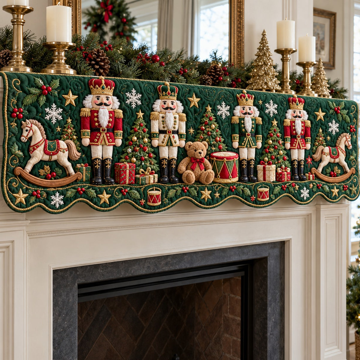 Toyland Nutcracker Green Quilted Mantel Scarf SN0TV983