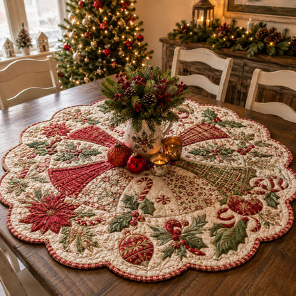 Traditional Christmas Bloom Custom Shape Quilted Table Topper SN0PT701