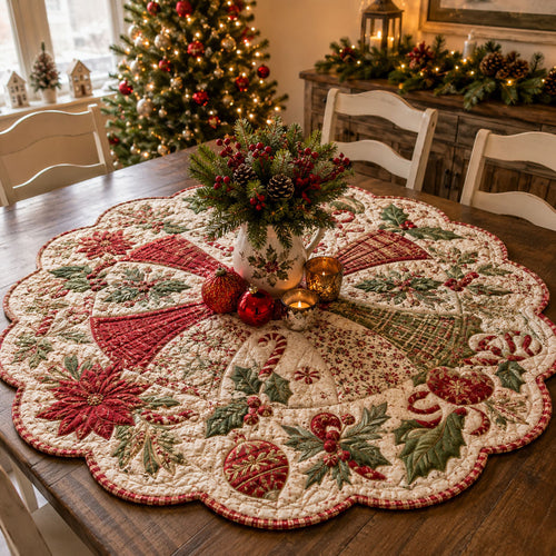 Traditional Christmas Bloom Custom Shape Quilted Table Topper SN0PT701