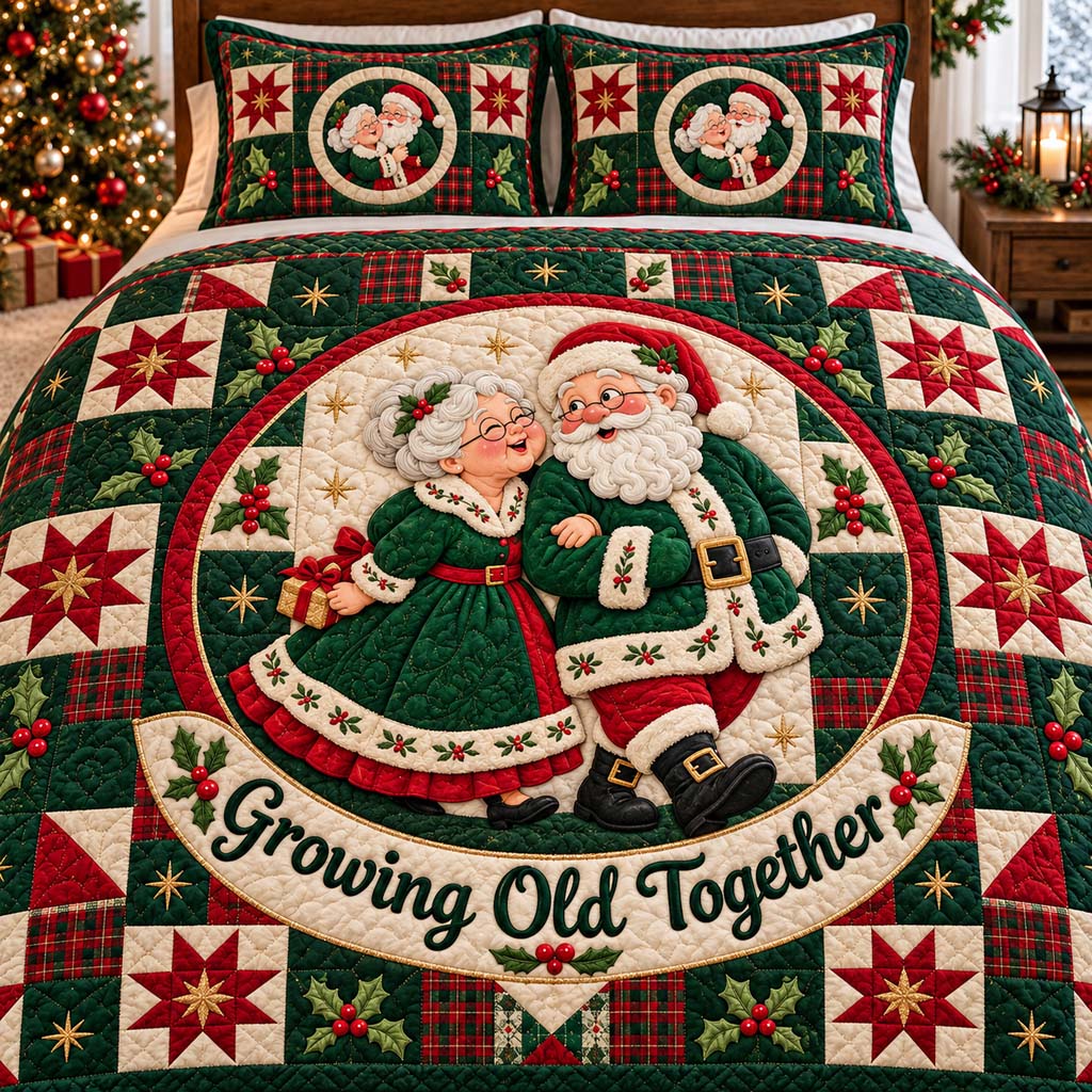 Traditional Santa Couple 3-Piece Quilted Bedding Set SN0HH0903