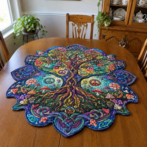 Tree of Abundance Custom Shape Quilted Table Topper SN0PT743