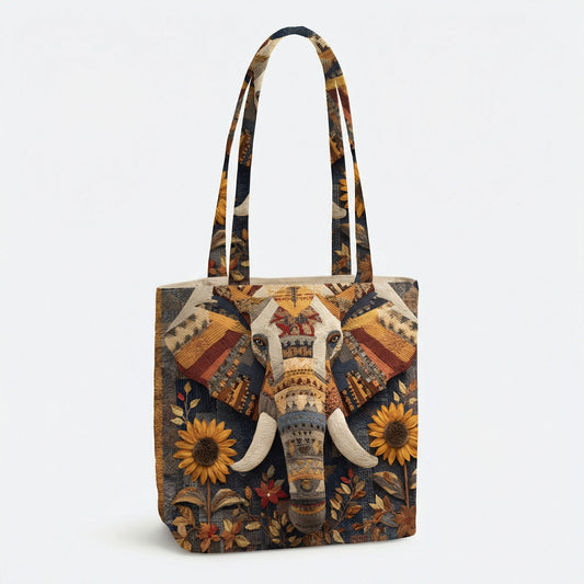 Tribal Elephant Quilted Zipper Tote Bag SN0DK014