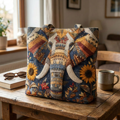 Tribal Elephant Quilted Zipper Tote Bag SN0DK014