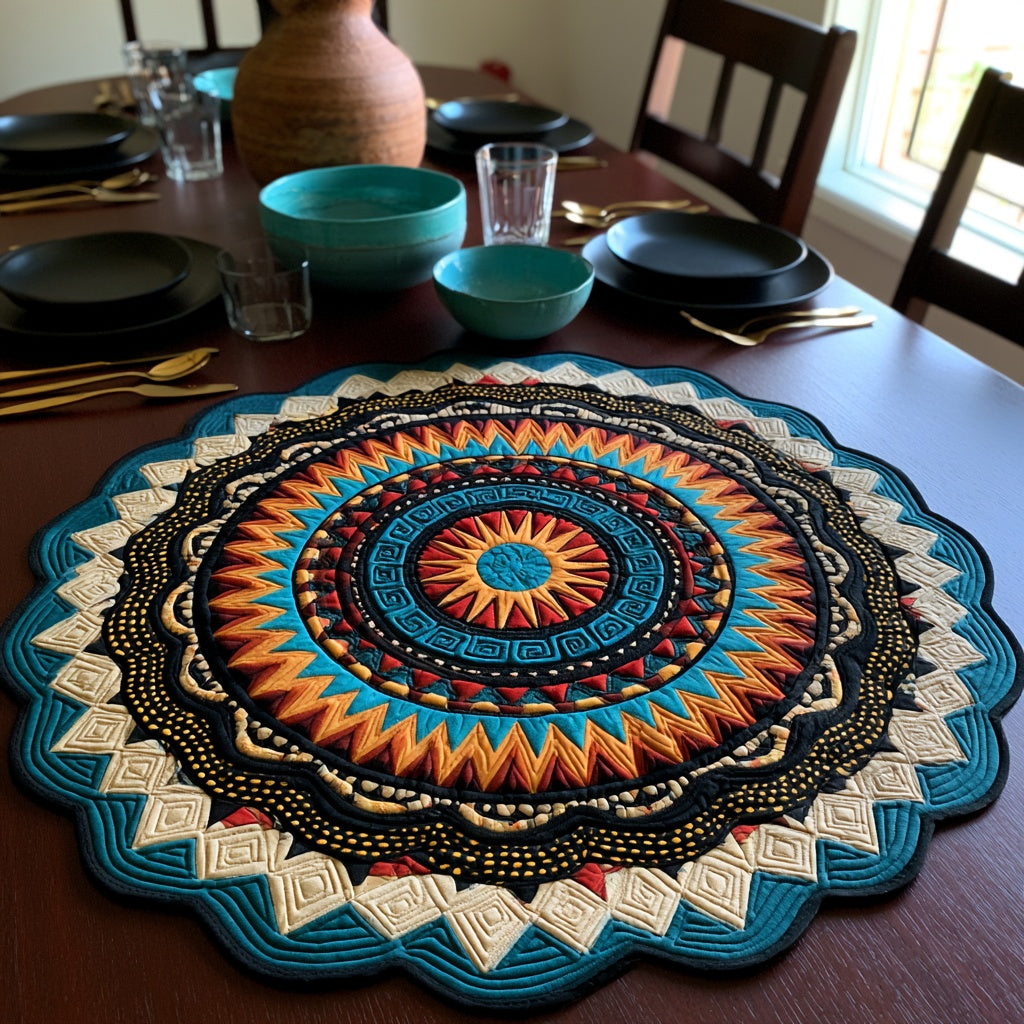 Tribal Sun Custom Shape Quilted Table Topper NCU0LV212
