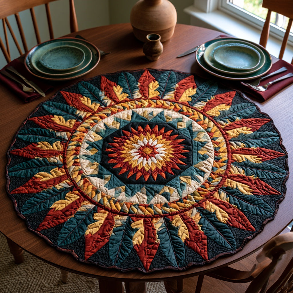 Tribal Sun Custom Shape Quilted Table Topper NCU0LV244
