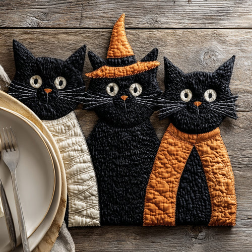 Trick Treat Cats Custom Shape Quilted Placemat NCU0LV054