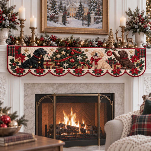 Trimming Labrador Puppies Quilted Mantel Scarf SN0HH0475