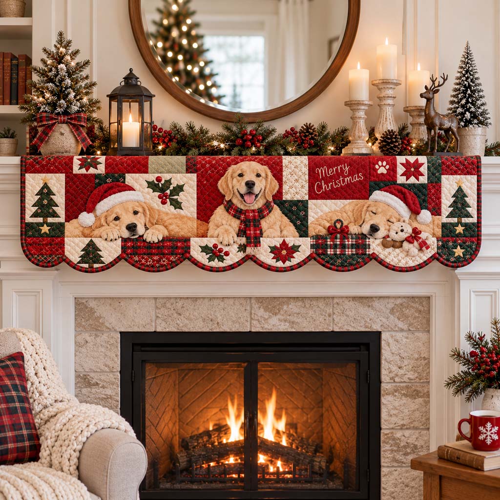 Trio Golden Retriever Quilted Mantel Scarf SN0HH0401