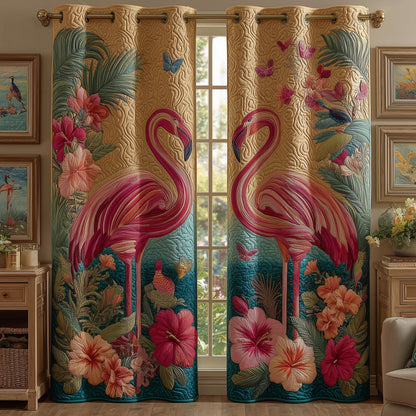 Tropical Bloom Flamingo Quilted Curtains NCU0DH935