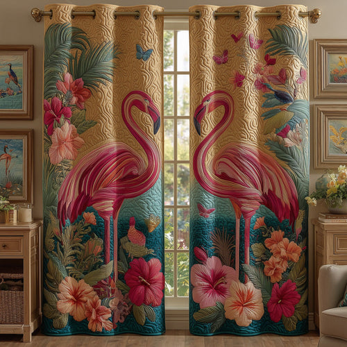 Tropical Bloom Flamingo Quilted Curtains NCU0DH935