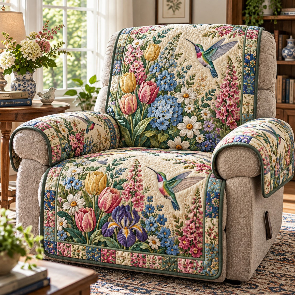 Tulip Meadow Hummingbird Quilted Sofa Cover SN0DV1098