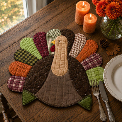 Turkey Gathering Custom Shape Quilted Placemat SN0PT352