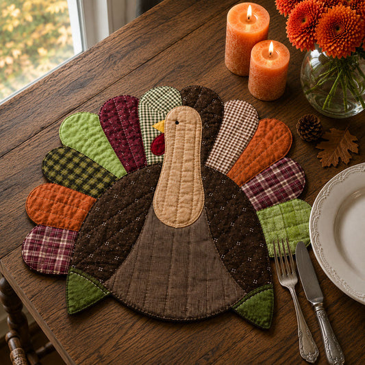 Turkey Gathering Custom Shape Quilted Placemat SN0PT352