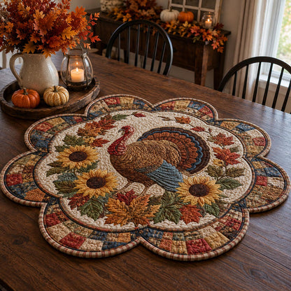 Turkey Petal Feast Custom Shape Quilted Table Topper SN0DV253