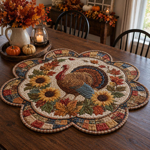 Turkey Petal Feast Custom Shape Quilted Table Topper SN0DV253
