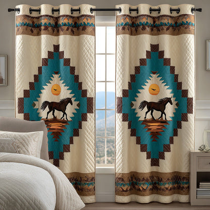 Turquoise Diamond Horse Quilted Curtains NCU0DH826