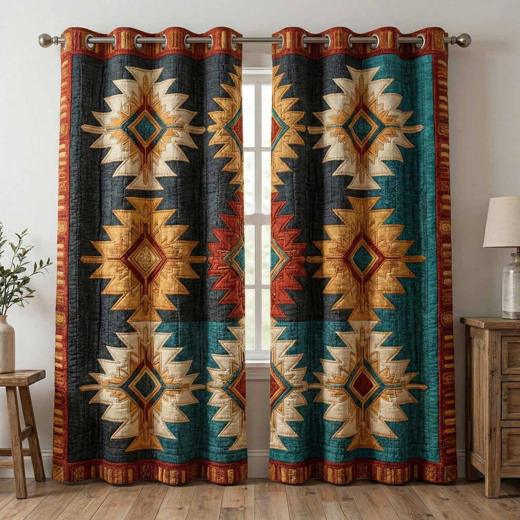 Turquoise Flame Quilted Curtains NCU0DX084