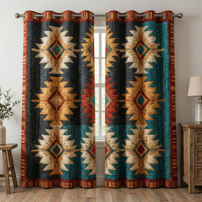 Turquoise Flame Quilted Curtains NCU0DX084