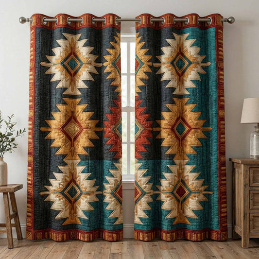 Turquoise Flame Quilted Curtains NCU0DX084