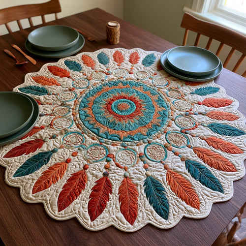 Turquoise Mandala Custom Shape Quilted Table Topper NCU0LV230