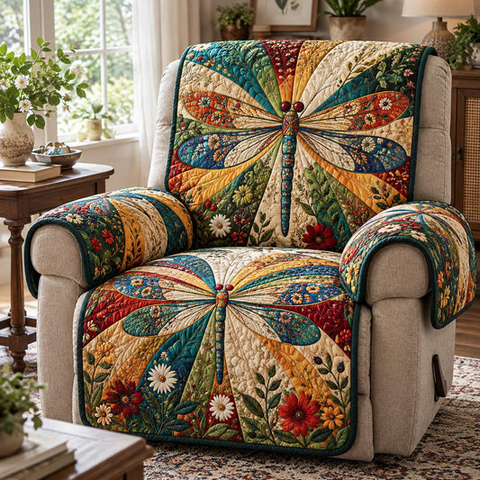 Turquoise Meadow Dragonfly Quilted Sofa Cover SN0DV1072