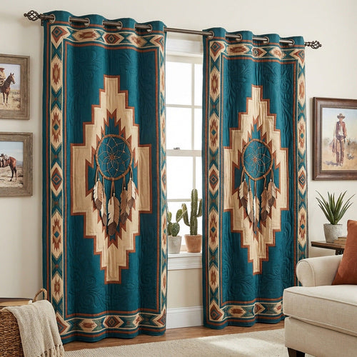 Turquoise Spirit Star Quilted Curtains NCU0DH873
