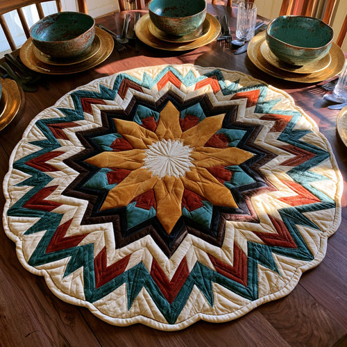 Turquoise Star Custom Shape Quilted Table Topper NCU0LV211