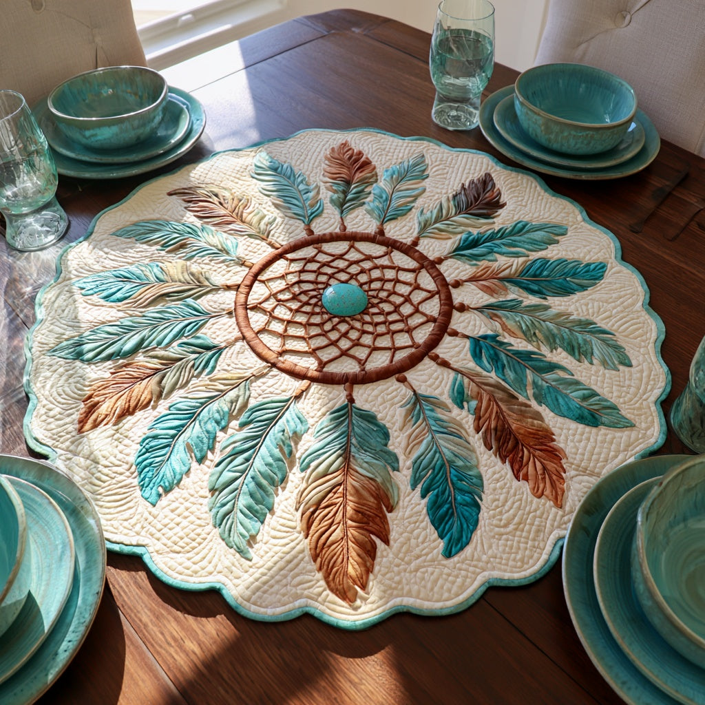 Turquoise Stone Custom Shape Quilted Table Topper NCU0LV242