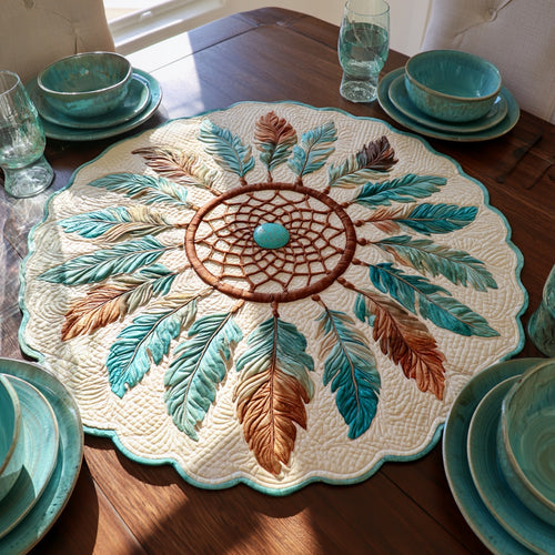 Turquoise Stone Custom Shape Quilted Table Topper NCU0LV242