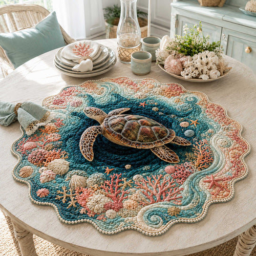 Turtle Coast Custom Shape Quilted Table Topper SN0TD394
