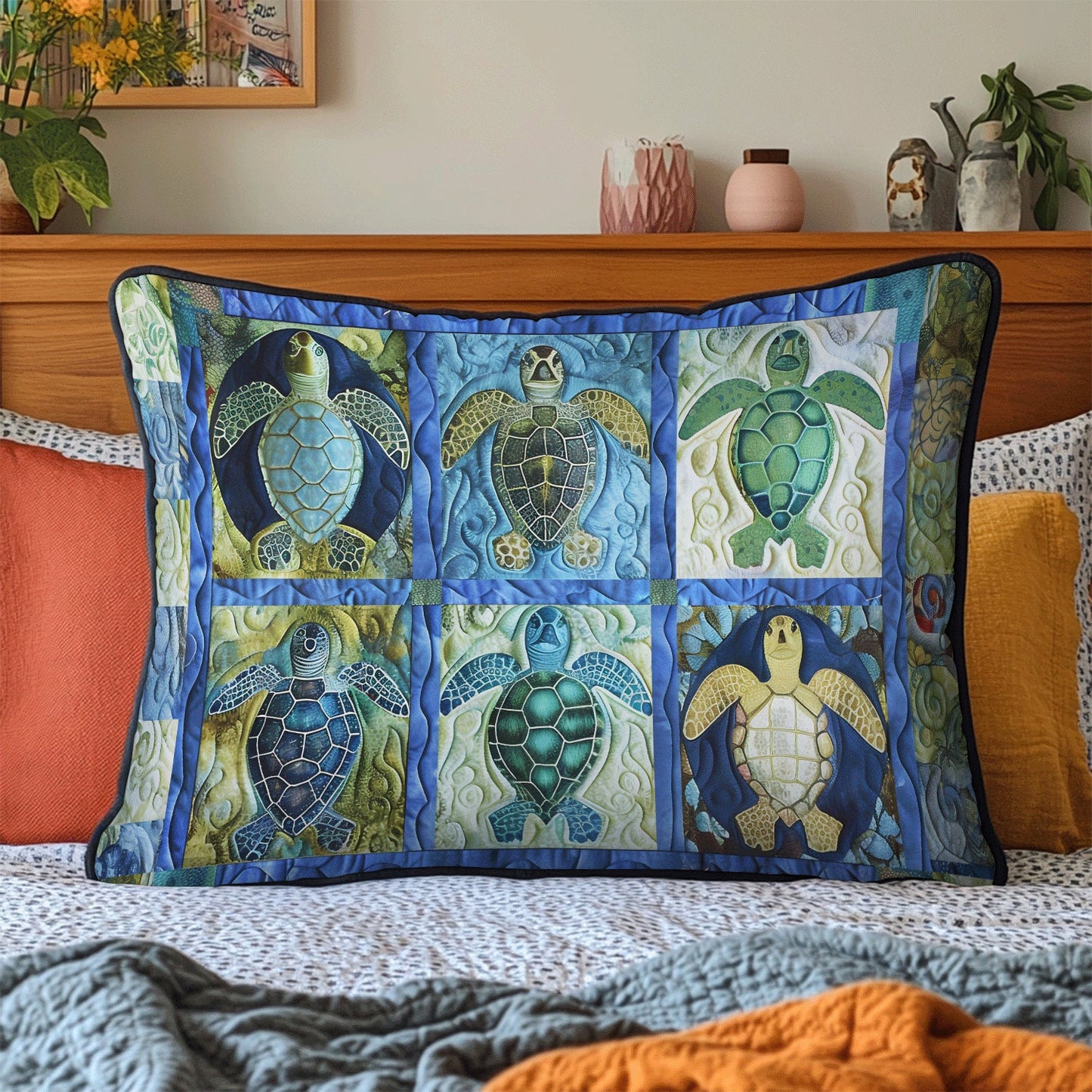 Turtle Tide Quilted Bedding Pillow Case NCU0TL2036