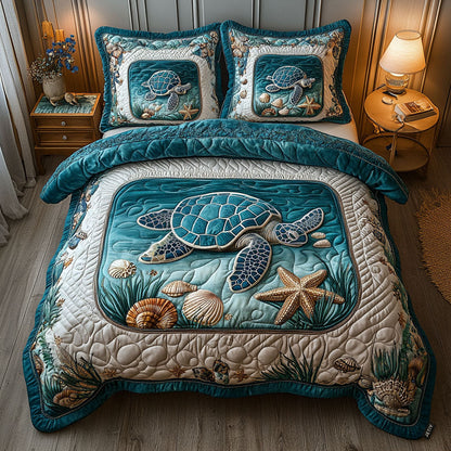 Turtle Waves 3-Piece Quilted Bedding Set NCU0DV3362