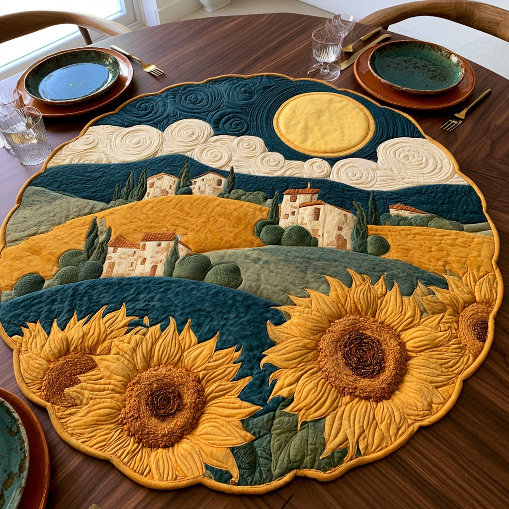 Tuscan Sunflowers Custom Shape Quilted Table Topper NCU0LV260