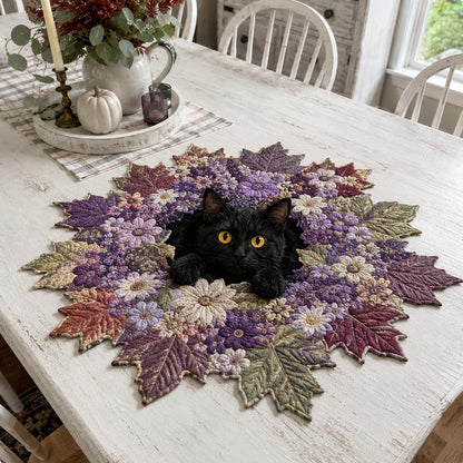 Twilight Blossom Cat Custom Shape Quilted Table Topper SN0DV226