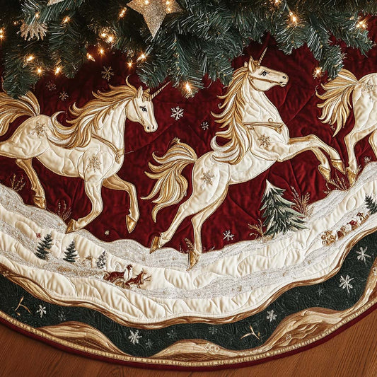 Unicorns in Snow Christmas Quilted Tree Skirt NCU0DV2262