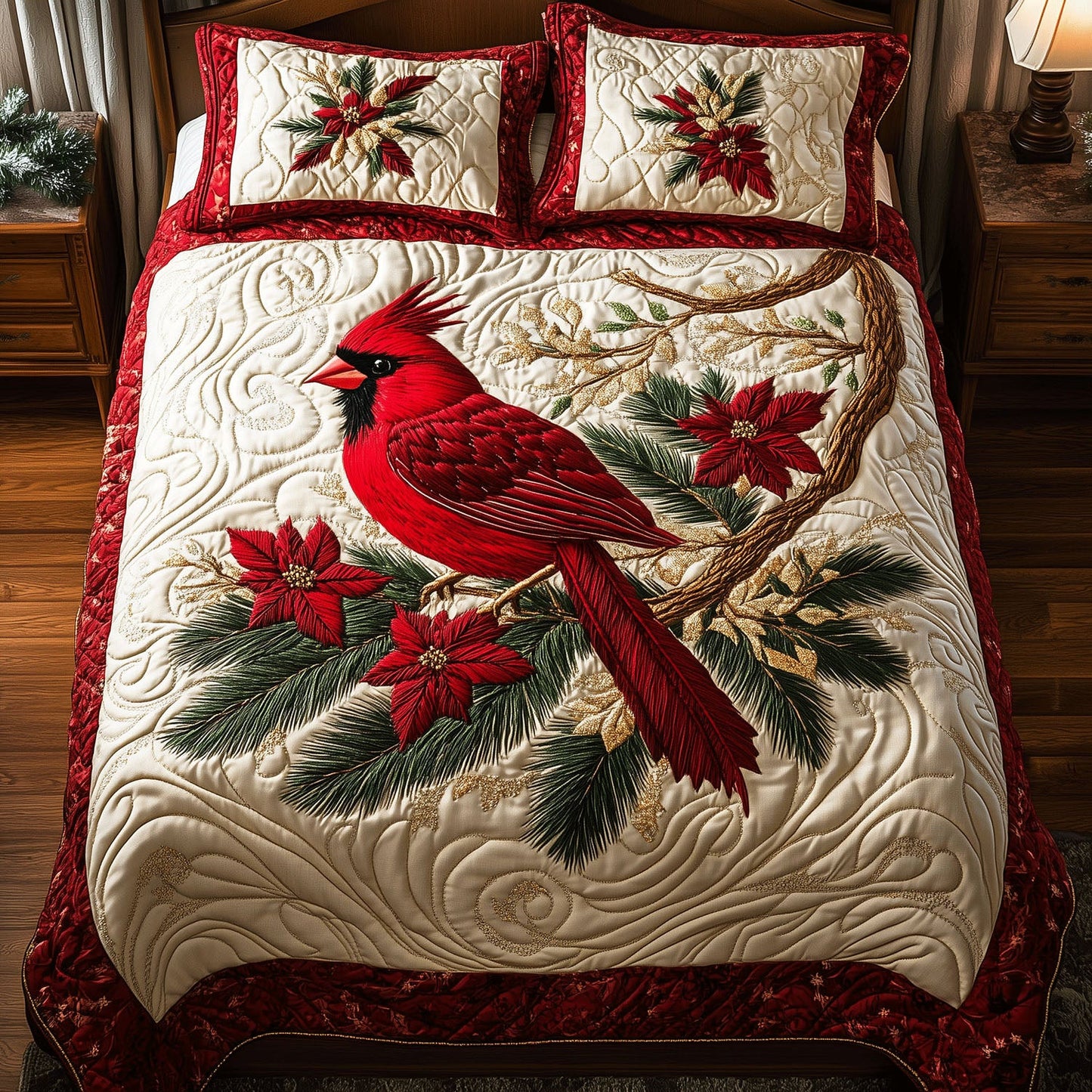 Vibrant Cardinal 3-Piece Quilted Bedding Set NCU0TH2142