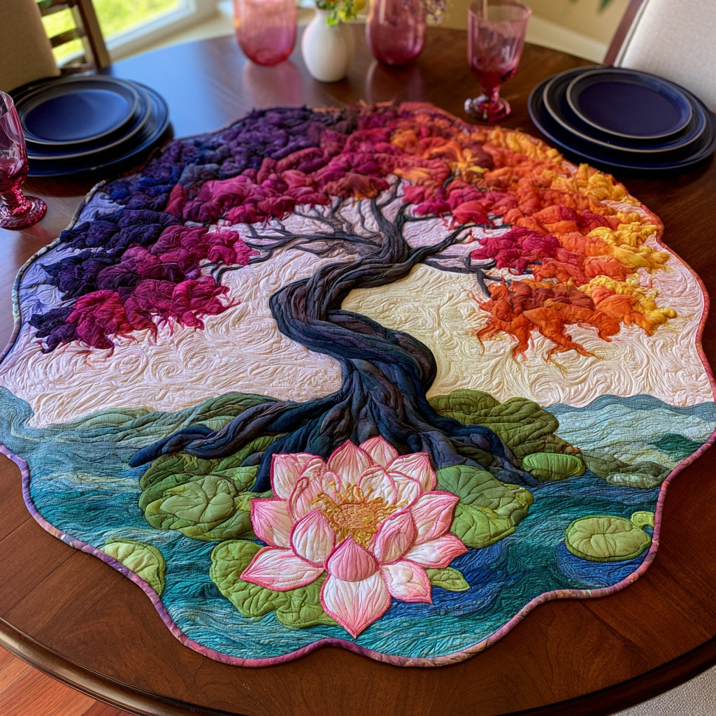 Vibrant Lotus Custom Shape Quilted Table Topper NCU0LV295