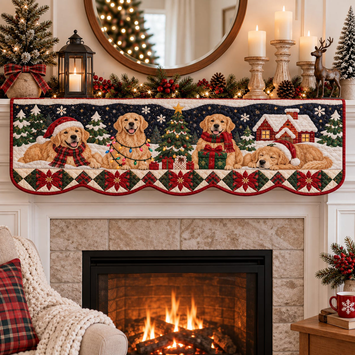 Village Golden Retriever Quilted Mantel Scarf SN0HH0402