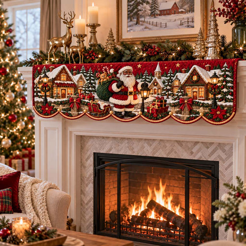 Village Santa Quilted Mantel Scarf SN0HH0393