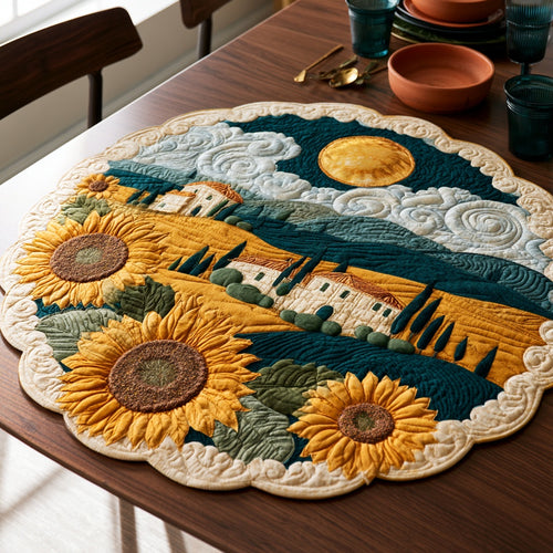 Village Sunflowers Custom Shape Quilted Table Topper NCU0LV267